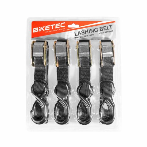 BIKETEC KOMPLET 4 PASÓW TRANSPORTOWE 25MM X 2M OBCIĄŻENIE DO 200KG, 4 PASY, KOLOR CZARNY