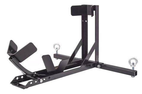 BIKETEC UNIWERSALNY PODNOŚNIK STOJAK Z UCHWYTEM PRZEDNIEGO KOŁA DO TRANSPORTU MOTOCYKLA (Z KOŁYSKĄ) WHEEL CHOCK KOLOR CZARNY