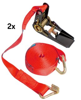 BIKETEC PASY TRANSPORTOWE ZESTAW 2 SZT. 25MM X 5M OBCIĄŻENIE DO 500KG, KOLOR CZERWONY