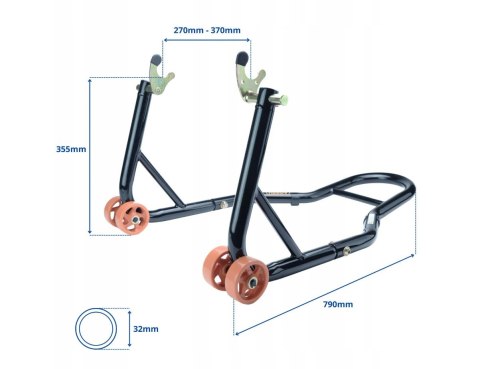 BIKETEC PROMOCJA PODNOŚNIK STOJAK MOTOCYKLOWY BIKER (PRZÓD/TYŁ) TYP-V (ROLKI) KOMPLET