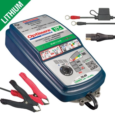 OPTIMATE ŁADOWARKA AKUMULATORÓW OPTIMATE LITHIUM 8S 25.6V / 26.4V 5A, 2,5-100AH, LFP / LIFEPO4, SAE (EL) (12)