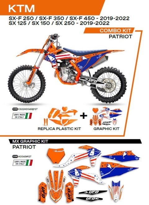 UFO KOMPLET PLASTIKÓW KTKIT522127 PLUS KOMPLET NAKLEJEK (OKLEIN) KTM SX/SXF 125/150/250/350/450 '19-'22 W ZESTAWIE PRZEDNIA TABL