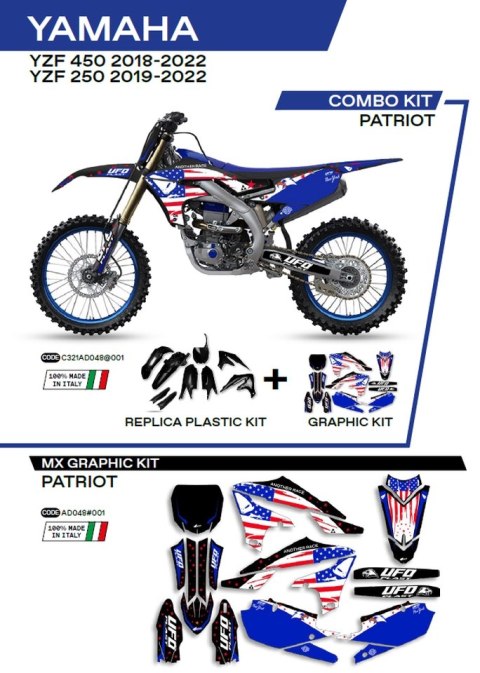 UFO KOMPLET PLASTIKÓW YAKIT321001 PLUS KOMPLET NAKLEJEK (OKLEIN) YAMAHA YZF 250 '19-'22; YZF 450 '18-'22 W ZESTAWIE PRZEDNIA TAB