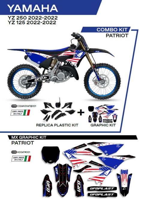 UFO KOMPLET PLASTIKÓW YAKIT324001 PLUS KOMPLET NAKLEJEK (OKLEIN) YAMAHA YZ 125/250 '22-'26, W ZESTAWIE PRZEDNIA TABLICA (YA04860