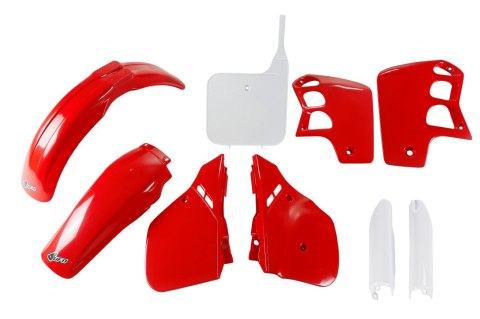 UFO KOMPLET PLASTIKÓW (FULL KIT) Z OSŁONAMI TELESKOPÓW (AMORTYZATORÓW) HONDA CR 500 '89-'90 KOLOR OEM (CZERWONY/BIAŁY) (HO091E99