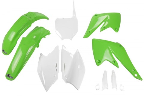 UFO KOMPLET PLASTIKÓW (FULL KIT) Z OSŁONAMI TELESKOPÓW (AMORTYZATORÓW) KAWASAKI KXF 250 '04-'05 KOLOR OEM (ZIELONY/BIAŁY) (KA203