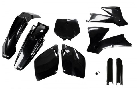UFO KOMPLET PLASTIKÓW (FULL KIT) Z OSŁONAMI TELESKOPÓW (AMORTYZATORÓW) KTM SX-SXF '01-'02 KOLOR CZARNY