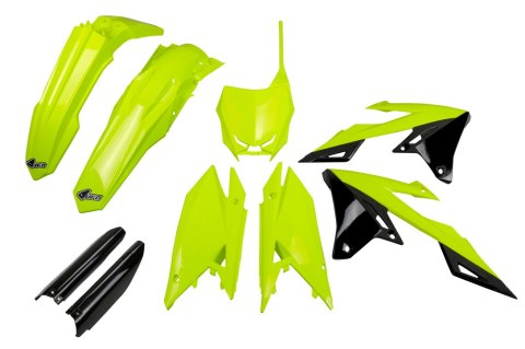 UFO KOMPLET PLASTIKÓW (FULL KIT) Z OSŁONAMI TELESKOPÓW (AMORTYZATORÓW) SUZUKI RMZ 250 '19-'25, RMZ 450 '18-'25 KOLOR ŻÓLTY FLUO