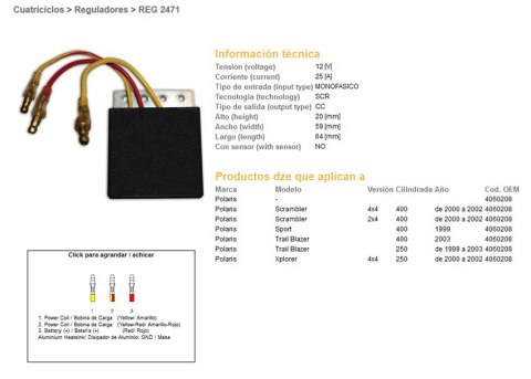DZE REGULATOR NAPIĘCIA POLARIS SCRAMBLER 400 '00-'02; TRAIL BLAZER 250/400 '99-'03 (4060208) (ESR958)