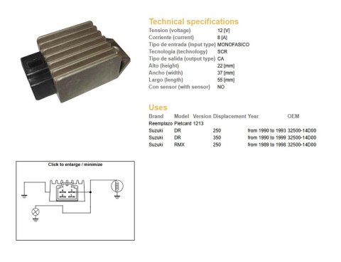 DZE REGULATOR NAPIĘCIA SUZUKI DR 250 '90-'93; DR 350 '90-'99; RMX 250 '89-'98 (32500-14D00) 12V/8A