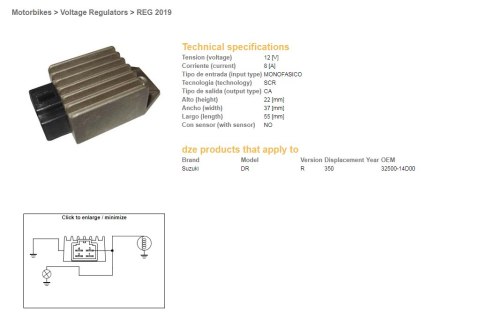 DZE REGULATOR NAPIĘCIA SUZUKI DR 250 '90-'93; DR 350 '90-'99; RMX 250 '89-'98 (32500-14D00) 12V/8A